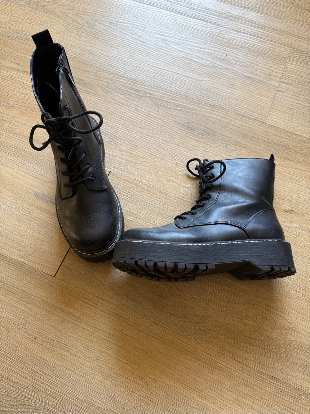 torrid Black Lace-Up Combat Boots with Lug Sole